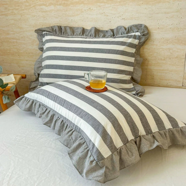 Striped Ruffled Lace Pillowcases in Multiple Colours