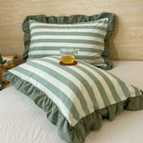 Striped Ruffled Lace Pillowcases in Multiple Colours