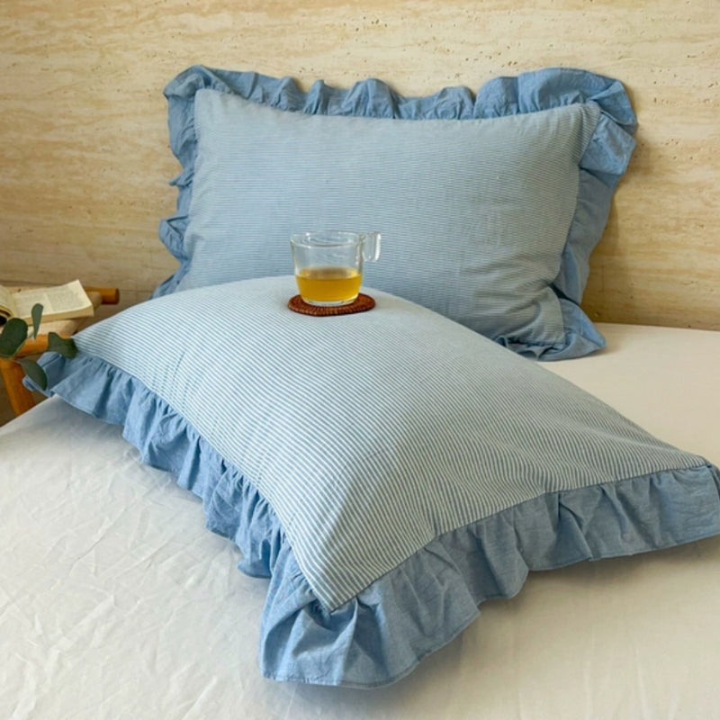 Striped Ruffled Lace Pillowcases in Multiple Colours