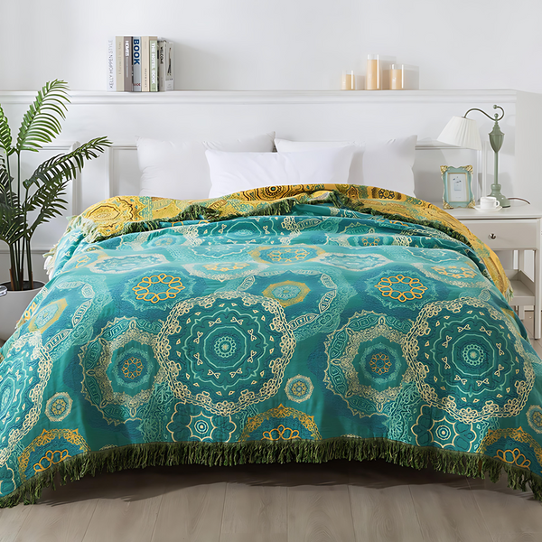 Teal Mandala Cotton Four-Season Blanket