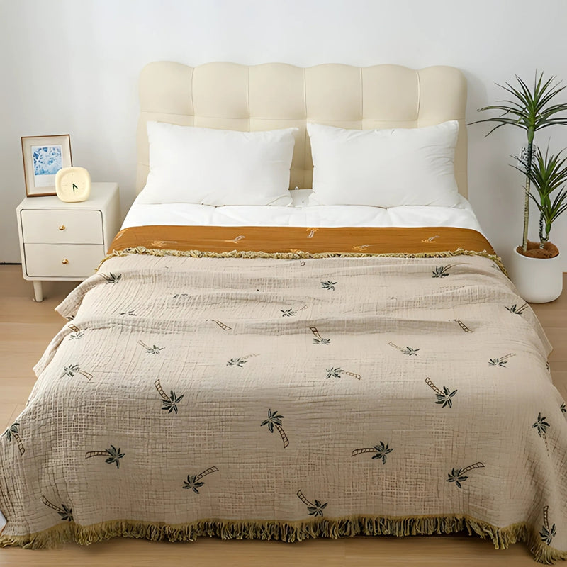Tropical Palm Tree Reversible Cotton Blanket