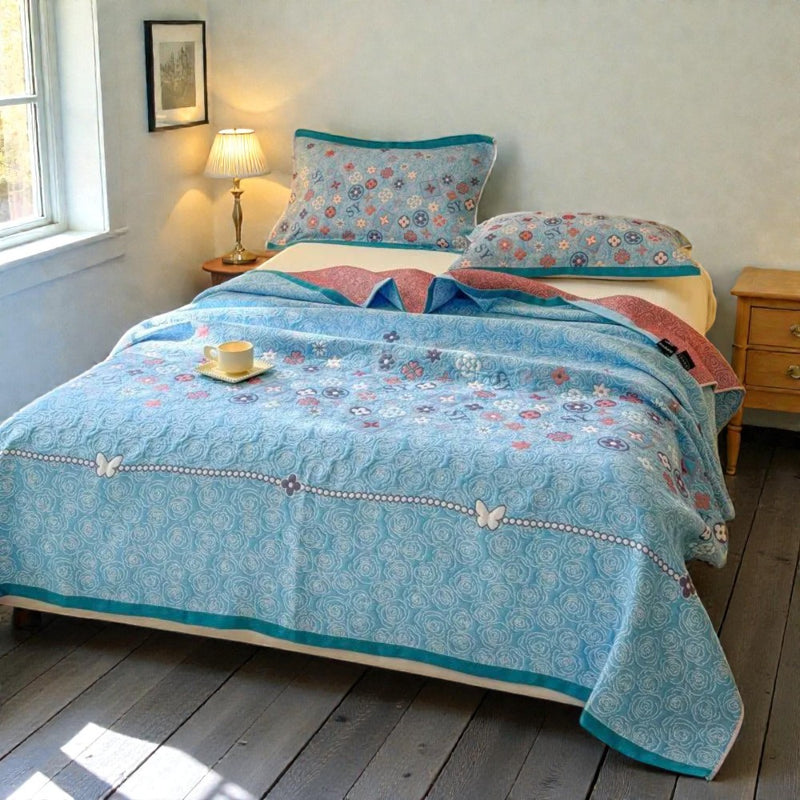 Turquoise Floral Glam Gauze Blanket