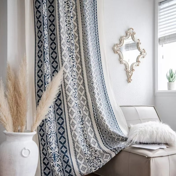 Vintage Bohemian Diamond Print Curtain