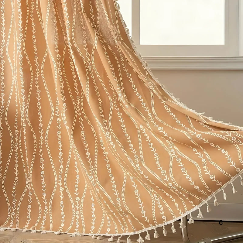 Wheat Pattern Beige Tassel Curtain