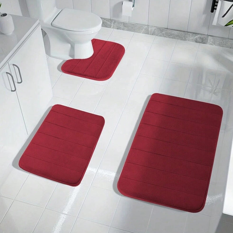 Stripe Memory Foam Bath Mat - 3pcs set