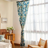 Navy Floral Tassel Curtains