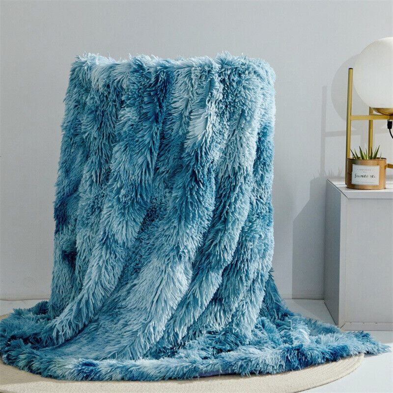 Blue fluffy throw sale