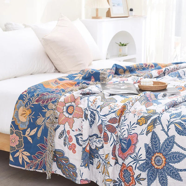 Rustic Artistic Flora Blanket | 100% Cotton Floral Blanket