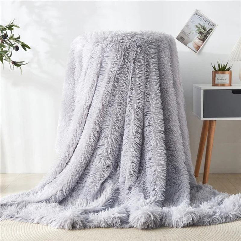 Light grey fluffy blanket sale