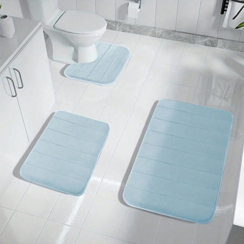 Stripe Memory Foam Bath Mat - 3pcs set